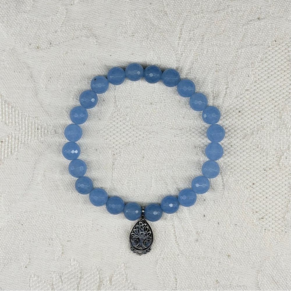 Vintage Satya Blue Chalcedony Bracelet with Sterling Silver Tree of Life Charm - Picture 4 of 4